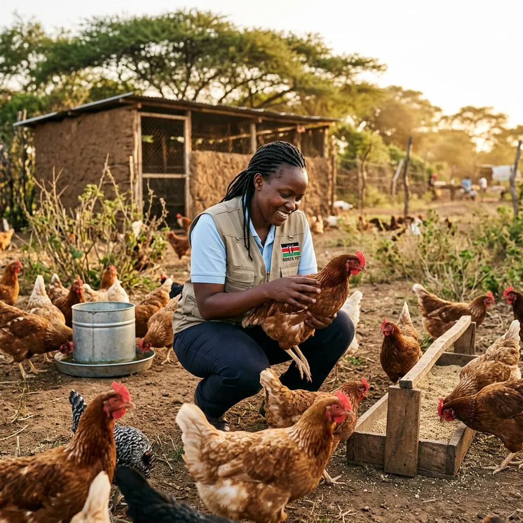 Veterinary officer inspecting healthy free-range chickens